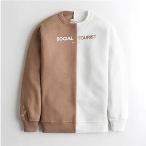 Social Tourist Women’s Extra Small Tan And White Crew Neck Sweatshirt